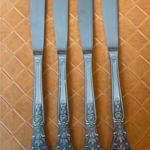 Vtg stainless steel Elegant Silver Floral Handle butter Knives Set